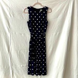 Ann Klein navy blue polka dot sleeveless dress